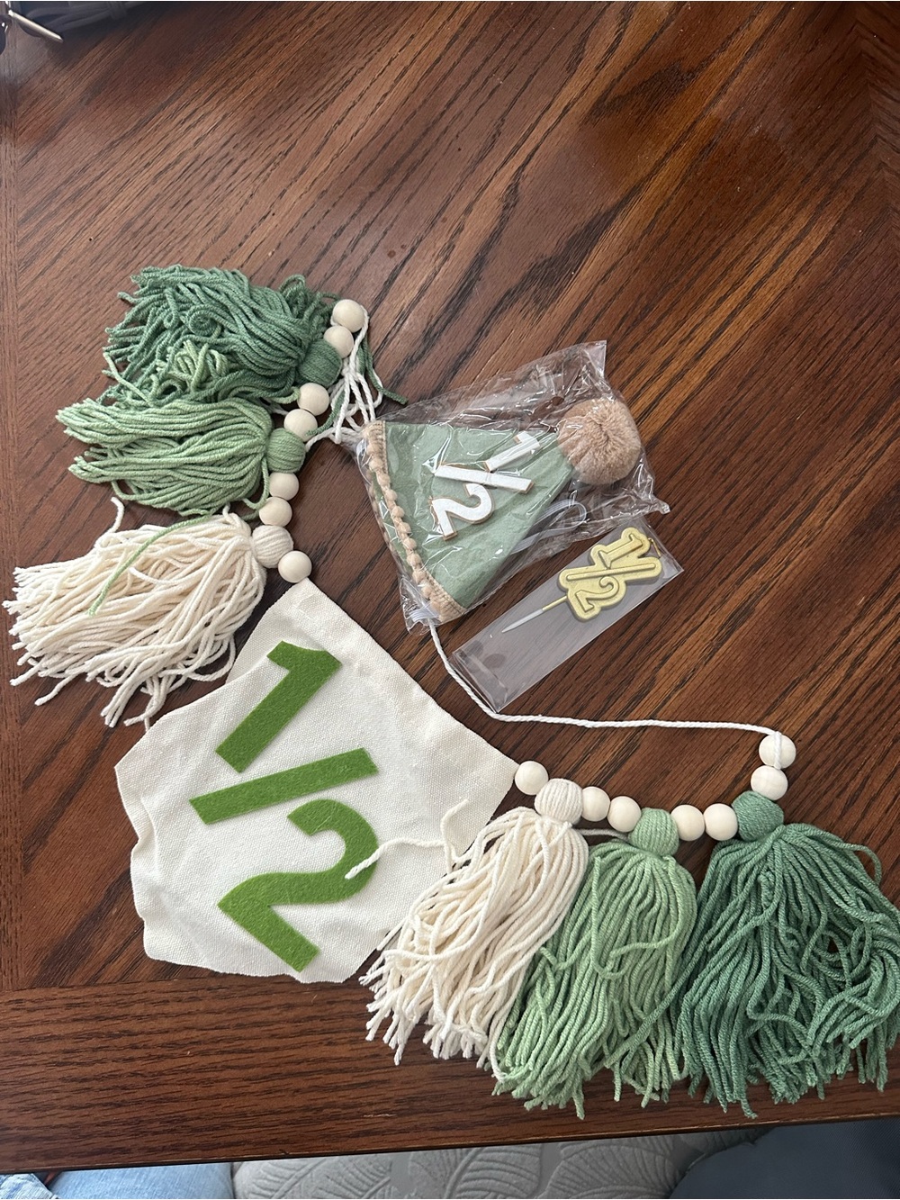 Green and Cream 1/2 Birthday Tassel Banner